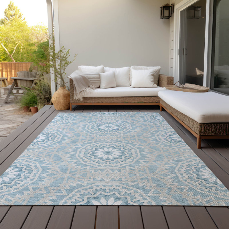 Tapis intérieur / extérieur en polyester tissé à la machine Khiron, Rectangle 2 pi 6 po x 3 pi 10 po