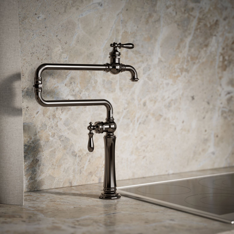 Artifacts Single-Hole Deck-Mount Pot Filler with Extended Spout, Vibrant Titanium