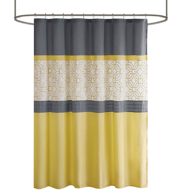Rideau de douche brodé et découpé, Jaune / gris