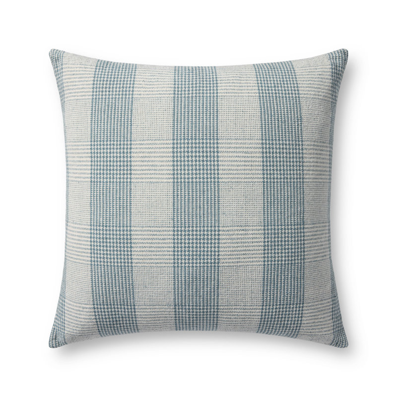 Auggie Blue and White Cotton Plaid 22'' Throw Pillow