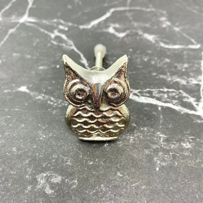 Silver Screech Owl Cabinet Knob