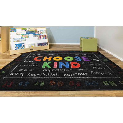 Chalkboard Choose Kind Black/Blue Tufted Area Rug