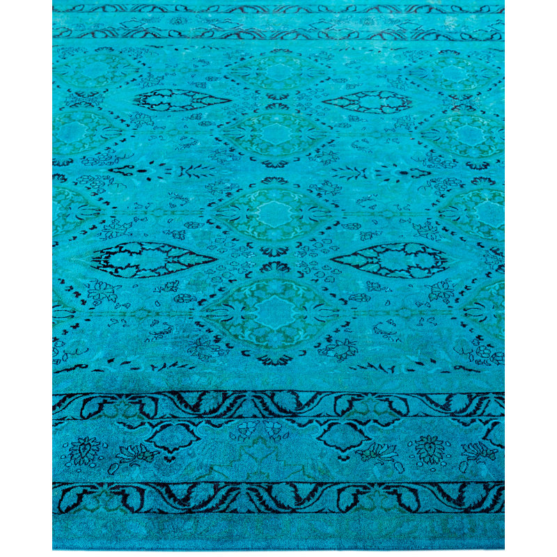 Overdyed Hand-Knotted Wool Modern-Contemporary Blue Area Rug 8' 3" x 10' 1"