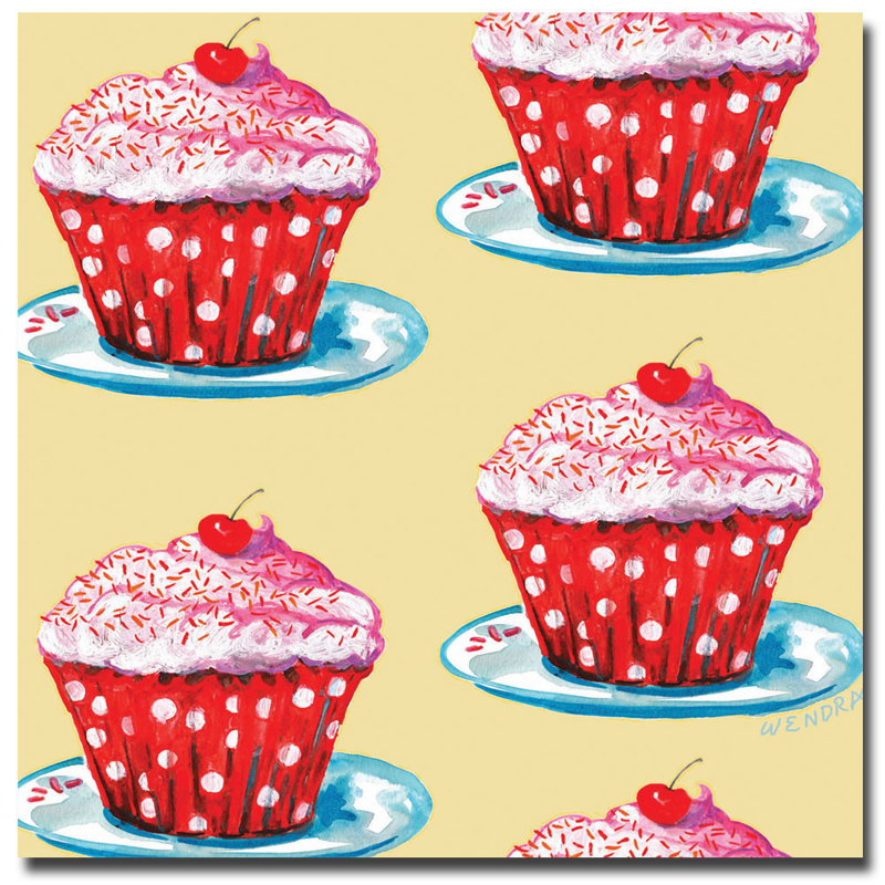 "Cherry Cupcakes" by Wendra Framed Painting Print on Wrapped Canvas, 14" H x 14" W x 2" D