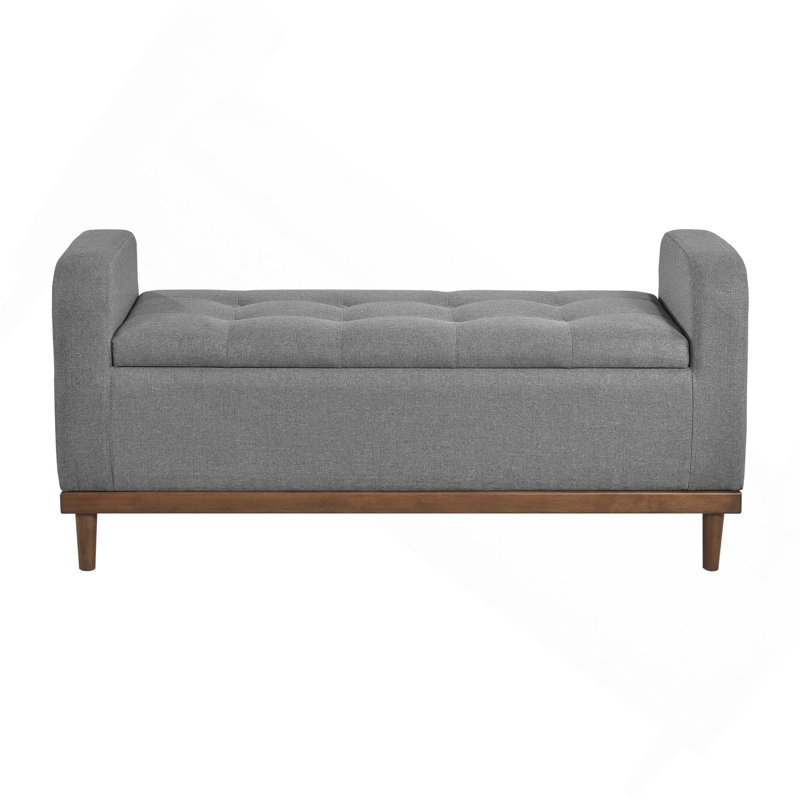 Mid-Century Modern Lift Top Upholstered Tufted Storage Bench With Foam Cushioned Seat And Interior Storage, Gray