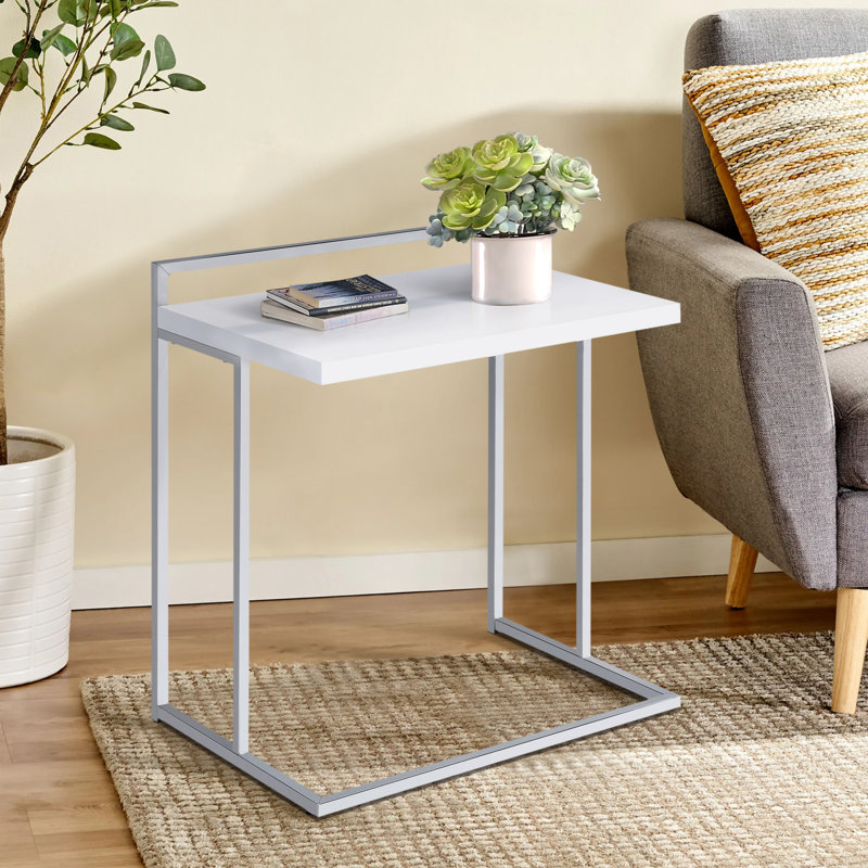 Chandlar End Table, White Wood, Chrome