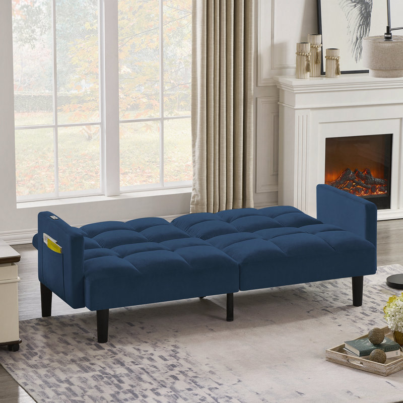 Velvet Futon Couch, Marine