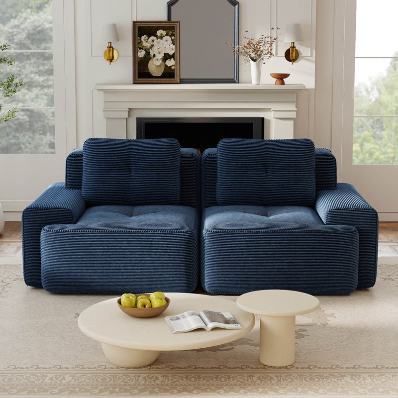 Canapé en velours côtelé 80 po, 80.3" W x 27.1"H x 40.9"D, Bleu