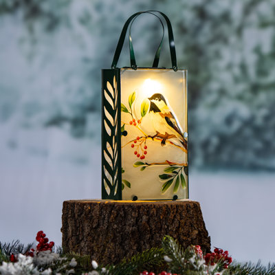 Hand Painted Glass Snowbird Solar Lantern