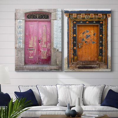 Portuguese Door - Matted and Framed Under Acrylic Glass, Set of 2, Large Living Room Wall Art