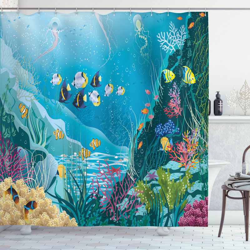 Rideau de douche simple à motif de paysage sous l'eau, L 69 po x H 84 po