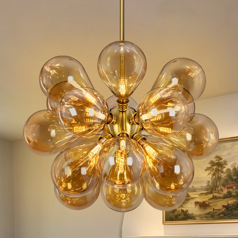 Lustre linéaire moderne à 18 lumières Spoutnik pour salle à manger, Ambre