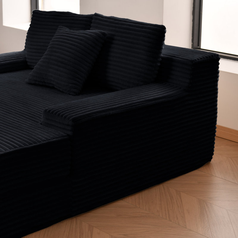  Chaise longue surdimensionnée rembourrée avec 3 coussins 65 "x 59" Liberty, aucun assemblage requis, Noir