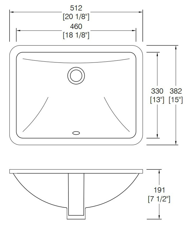 NOBLE 1813W Rectangular Undermount Bathroom Sink