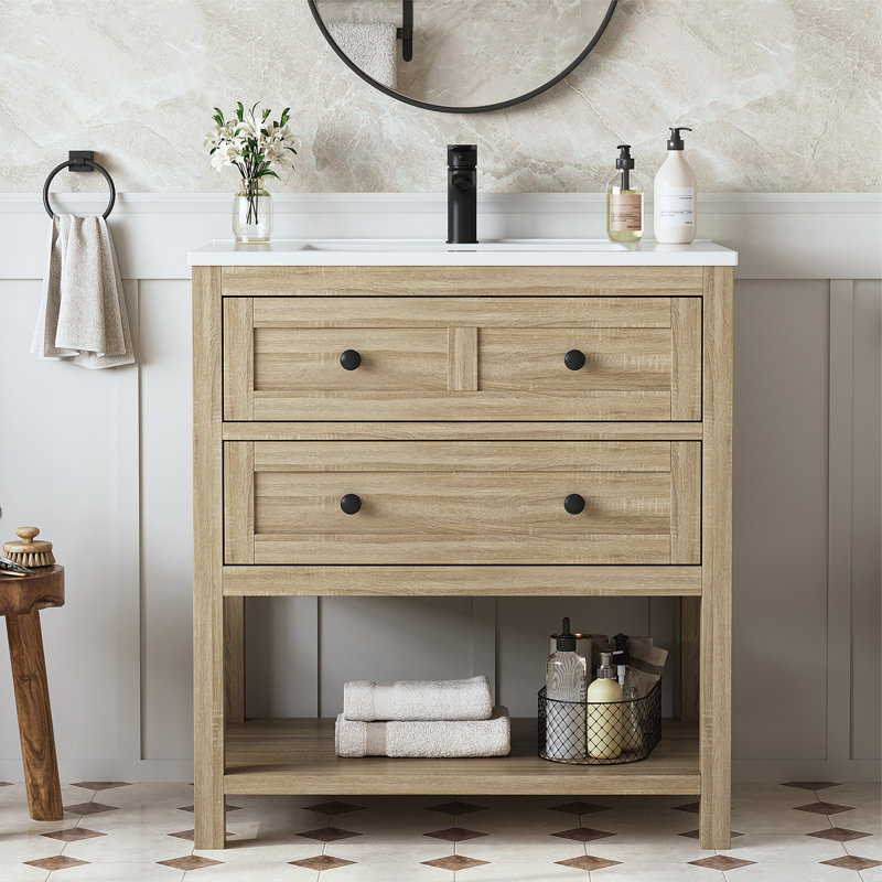 Ensemble de meuble-lavabo simple autoportant 30 po avec surface en composite Allensville, 30", Chêne clair