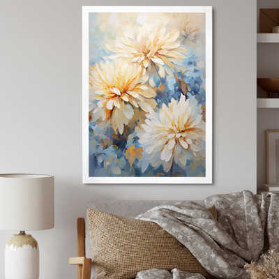 «Simplicity Mums Bloom» en beige et bleu estompé sur toile