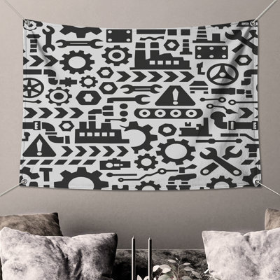 Industrial Tools Pattern Wall Tapestry - Machinery Wall Decor