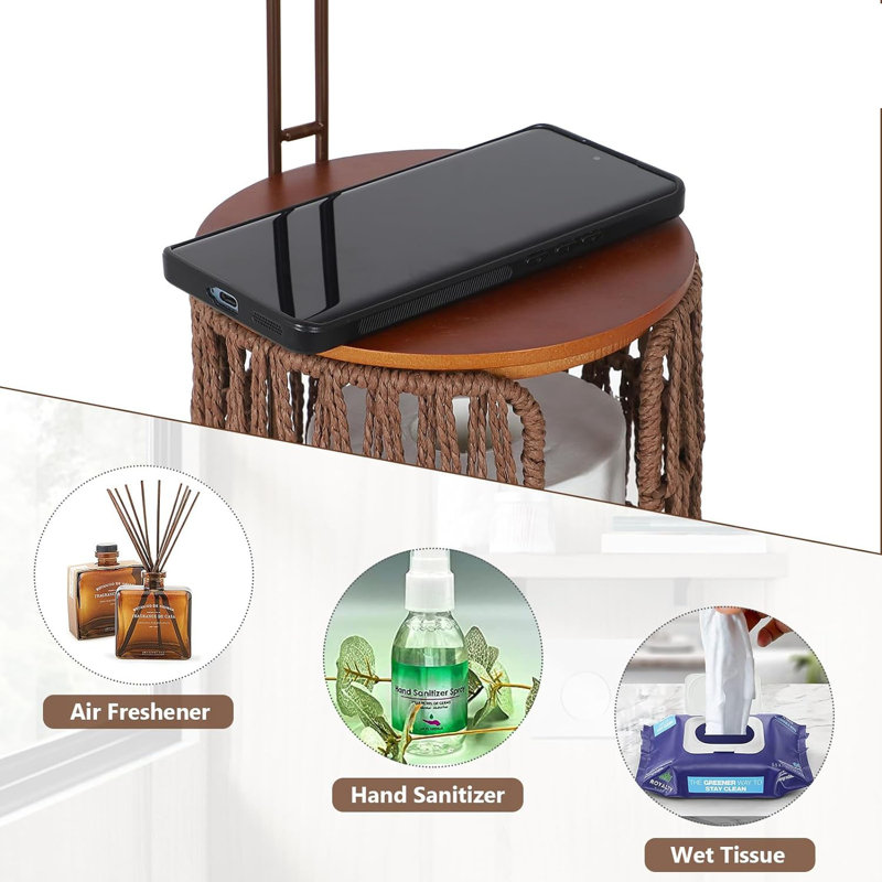 Brown Wicker Freestanding Toilet Paper Holder with Storage