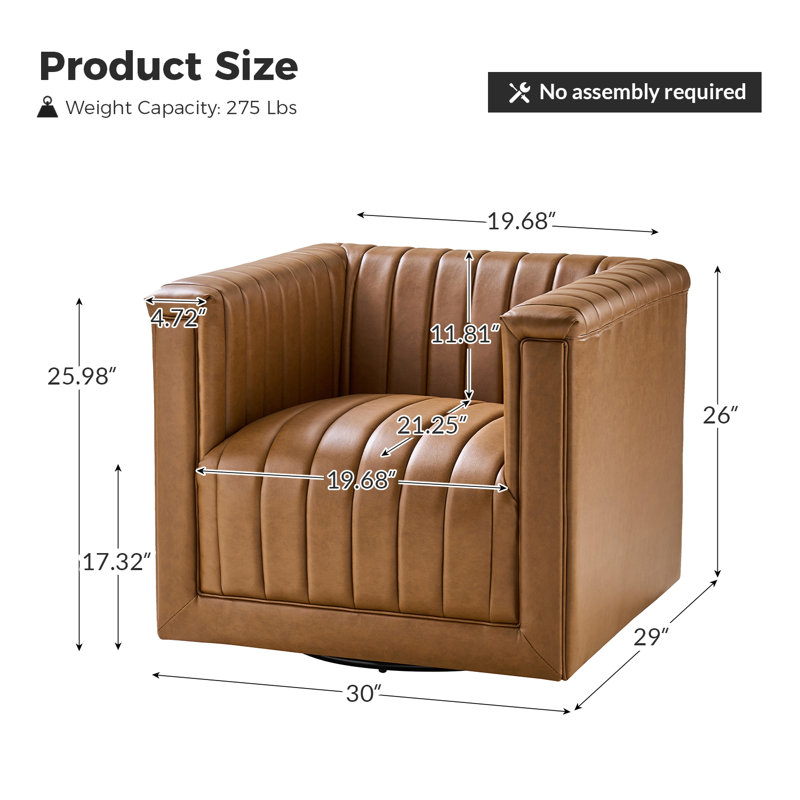 Fauteuil demi-tonneau pivotant en cuir Cephus, Similicuir brun clair