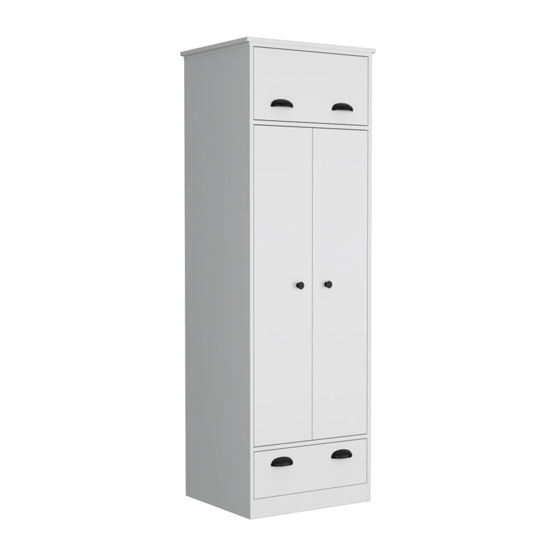 Armoire Falkland avec 1 tiroir et 1 tiroir à charnière avec poignées, Blanc