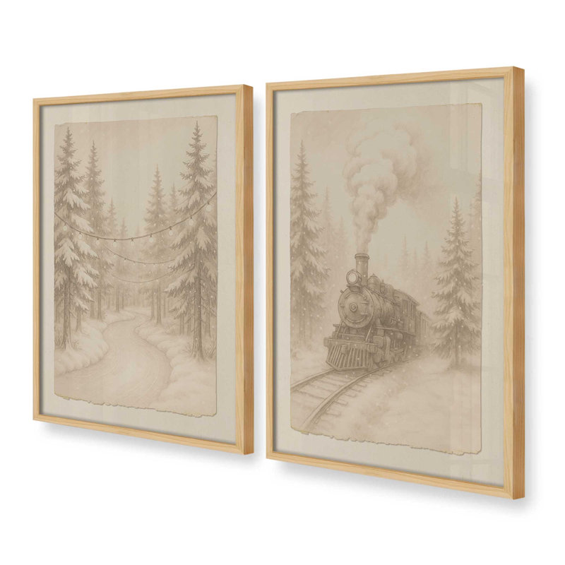 «Snowfall Sketches», ensemble de 2 reproductions d'art, Érable américain, H 17,5 po x l 27 po