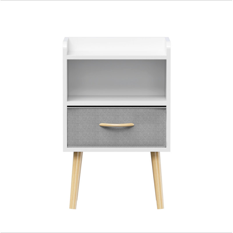 Table de chevet avec tiroir pliable en tissu, table de bout avec rangement à 2 niveaux, table d'appoint en bois avec armoire de rangement pour enfants, adultes