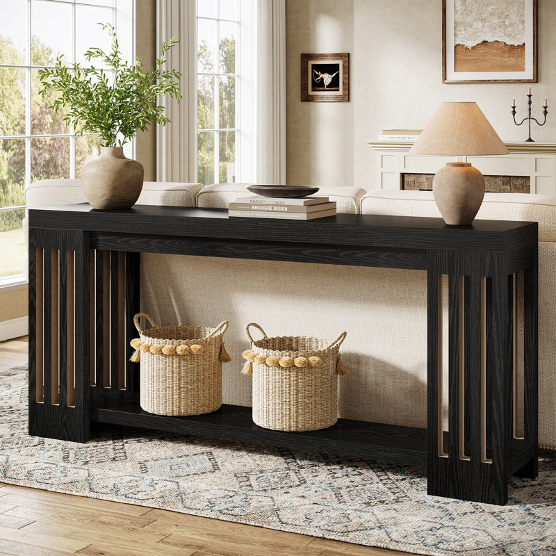 Console 70,9 po avec rangement à 2 niveaux - brun clair, Noir