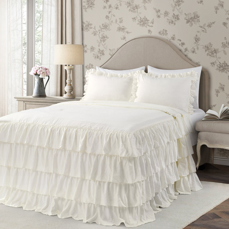 Navy Queen Ruffle Skirt Bedspread Set with Shams