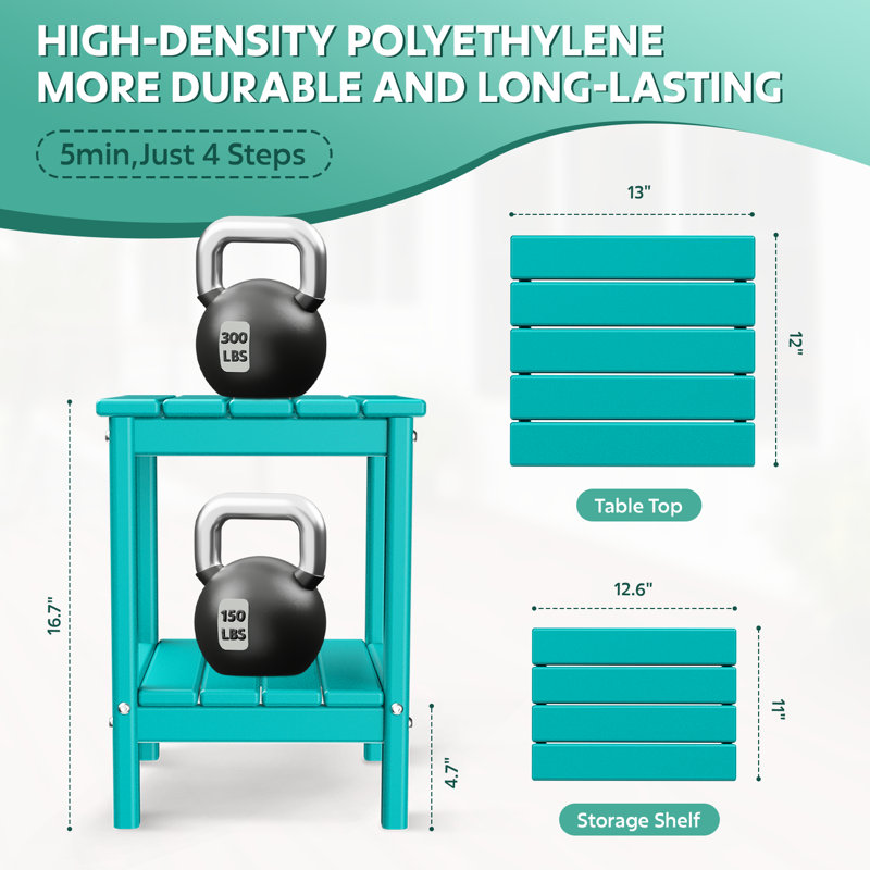  Set Of 4 HDPE 14*13in 2-Tier Outdoor Side Table, Teal