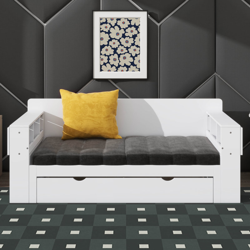 Daybed In Full Size Featuring Detachable Desk, Drawers For Storage & Side Table With Hydraulic Lift, Full, White