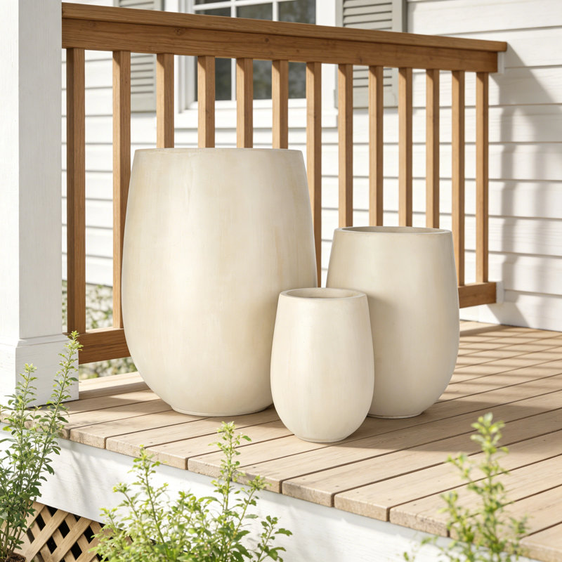 Jardinières rondes 3 pièces avec trou de drainage, pots à fleurs légers pour patio et intérieur, Beige