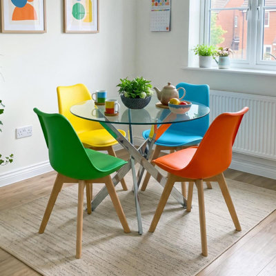 Round Glass Dining Table with Velvet Chairs - Dining Kitchen Room Furniture