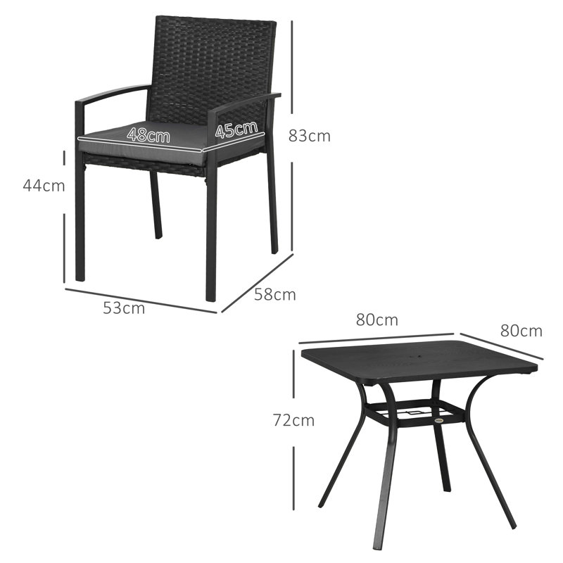 Wicker and Steel Patio Dining Set Table,