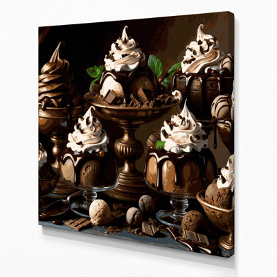 Desserts, chocolat, crème glacée, art mural sur toile brune