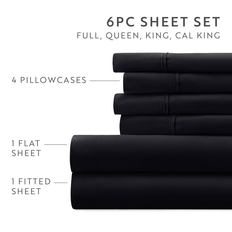 Sheet Set Solid Microfiber Ultra Soft Bedding, Queen Sheet Set with 4 Pillowcases, Black