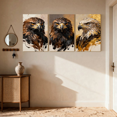 Animaux, aigle, portrait, triptyque, ensemble de 3 impressions sur toile