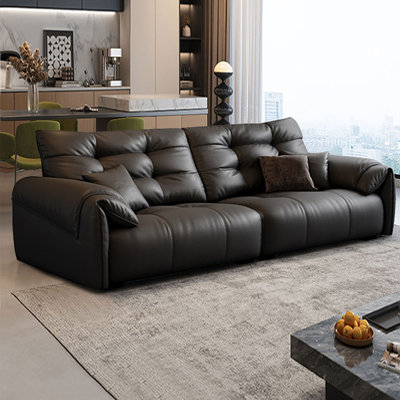 Black Genuine Leather Modular Sofa cushion couch