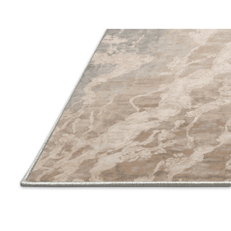 Tapis beige soyeux et moelleux, Carré 5 pi