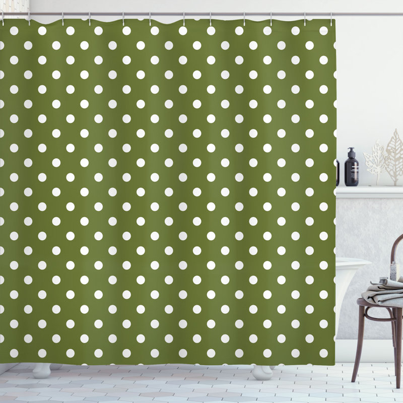  Rideau de douche simple à pois colorés, H 69 po x l 75 po, Vert / Blanc