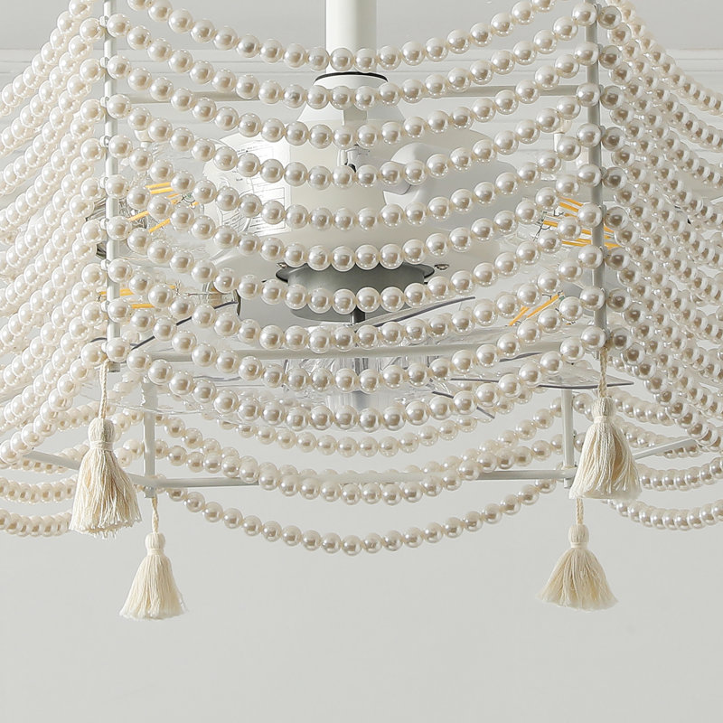 Ventilateur de plafond 4 lumières avec lumières et perle Aaru Aaru, avec lumière et télécommande pour salon / chambre / salle à manger