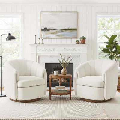 Swivel Barrel Chair with Solid Wood Base (Set of 2 )