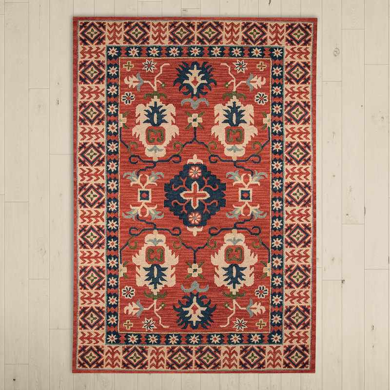 Adrien Oriental Handmade Tufted Wool Red/Beige/Blue Area Rug, Rectangle 3'6" x 5'6"