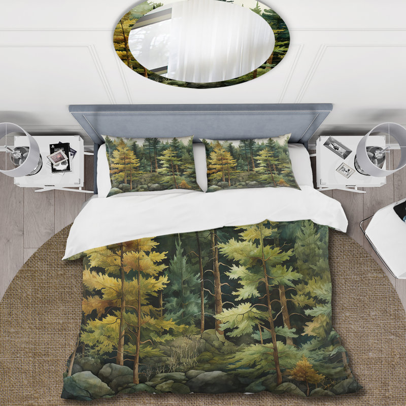 Ensemble de housse de couette à motif floral en microfibre Pine Tree Symphony I