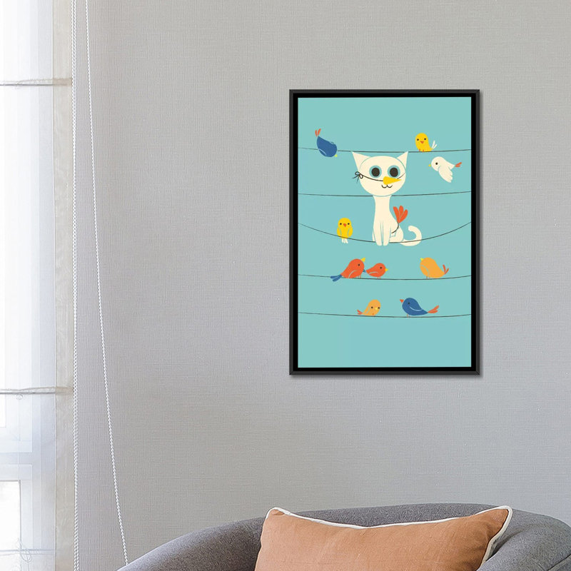 Impression d'oiseaux sur toile, H 26 po x l 18 po x P 1,5 po, Toile avec cadre noir, Pas de tapis