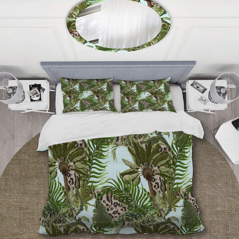 Feuilles de peau de léopard - Ensemble de housse de couette floral - Polyester microfibre