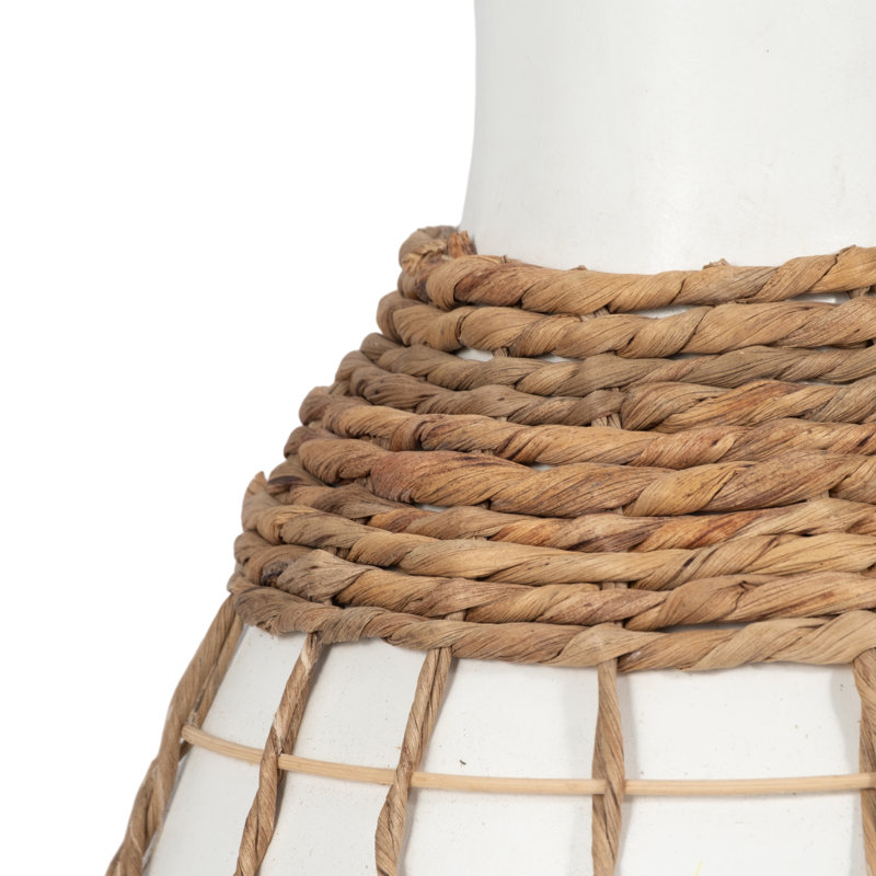 Vase Pottery and Terracotta Coastal Rope-Wrapped Detail 18-Inch White Decorative Accent for Home Office Bedroom Living Room Display.