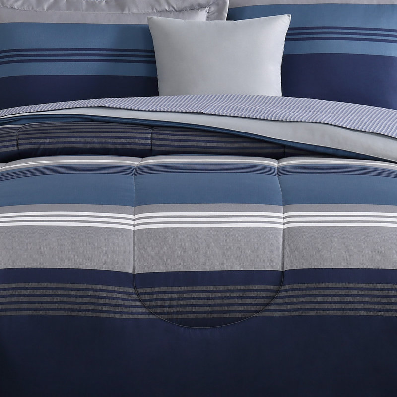 Style 212 Carlyle Polyester Channel Striped Comforter Set, Twin XL Comforter + 8 Additional Pieces