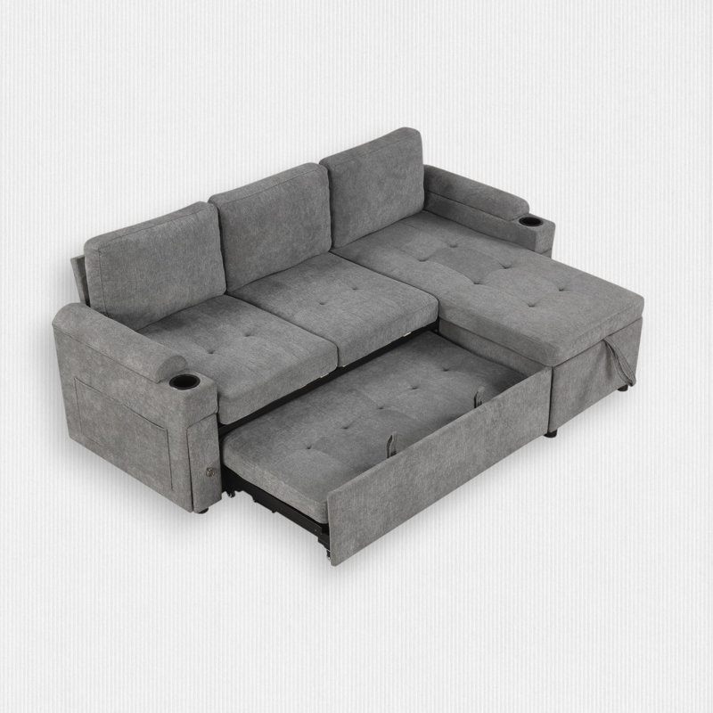2 - Piece 83.5'' Upholstered L-Shape Sectional, Gray Chenille