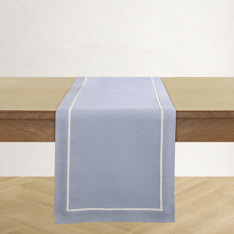100% Pure Linen Table Runner -kensington, Dusty Blue, 90" x 14"