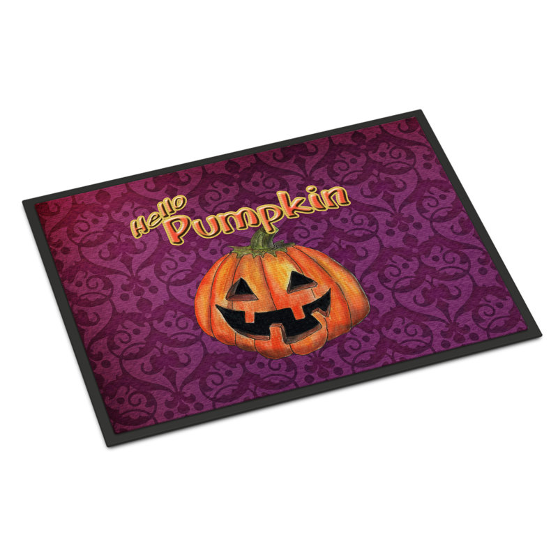 Paillasson d’extérieur anti-dérapant Hello Pumpkin Halloween Baronet, Rectangle 1 pi 6 po x 2 pi 3 po
